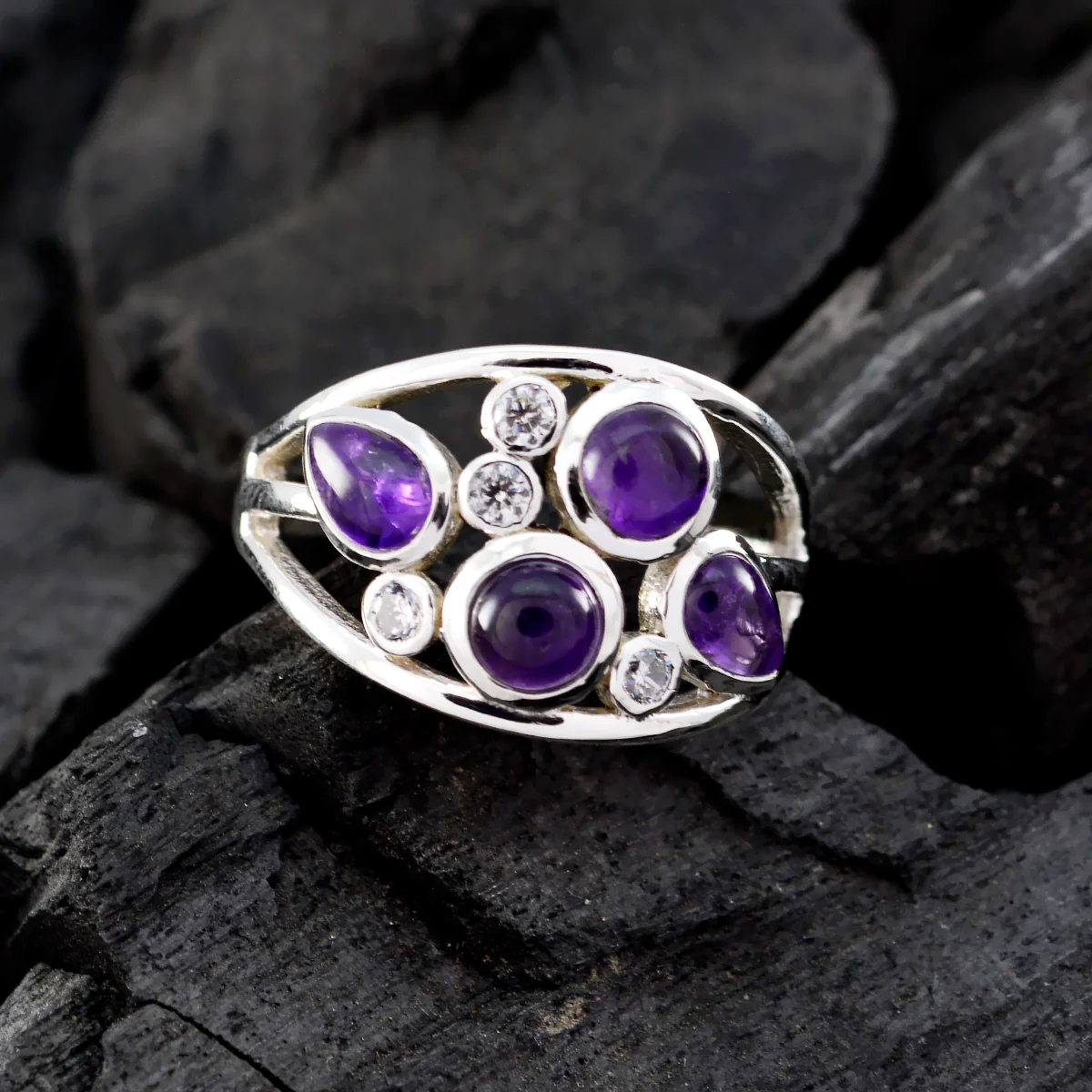 Amethyst quarter Russian 925 Sterling Silver Purple Gemstone Minimal Sophisticated Ring Jewelry - Image 4