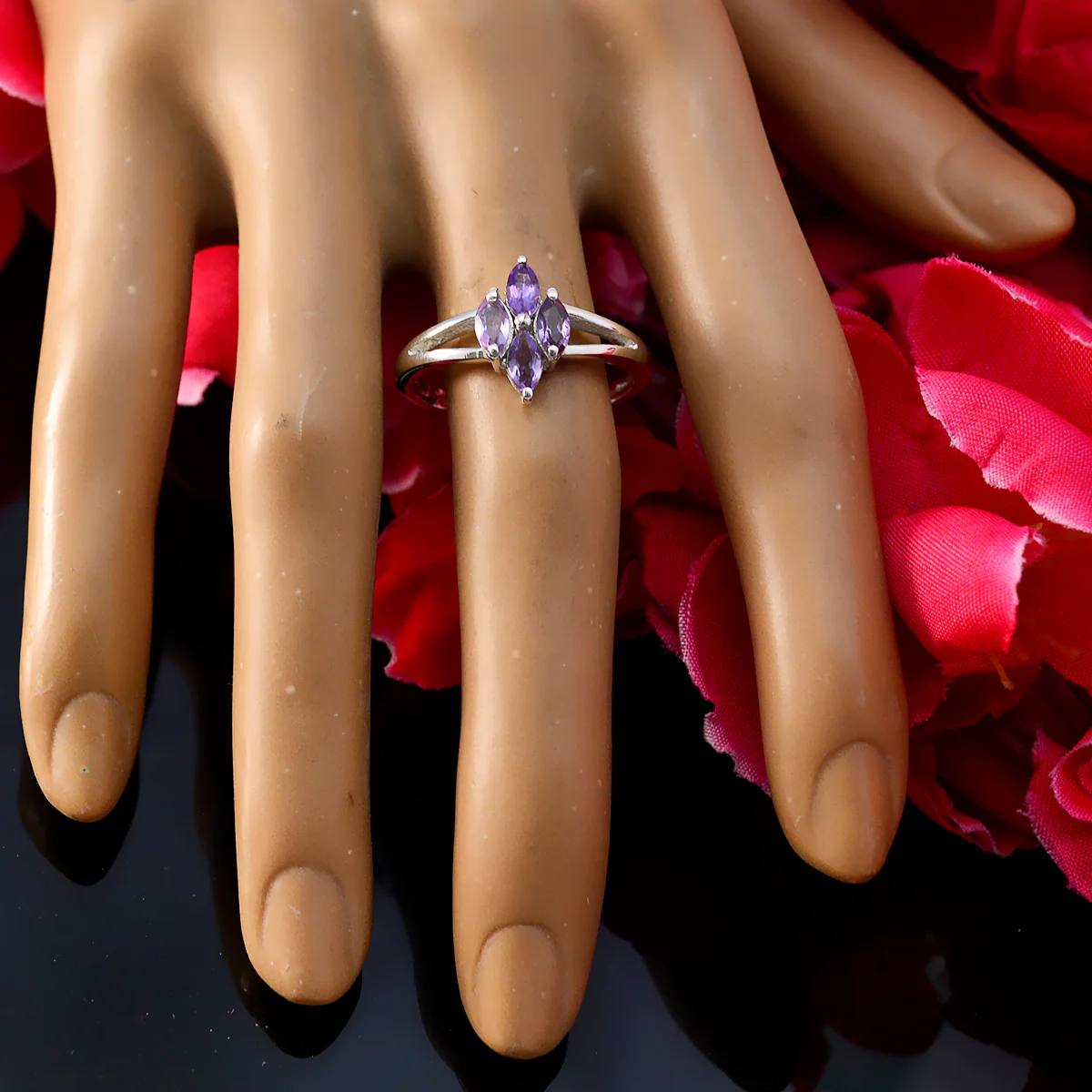 Amethyst quarter Russian 925 Sterling Silver Purple Gemstone Tiny Artisan Ring Jewellery - Image 5