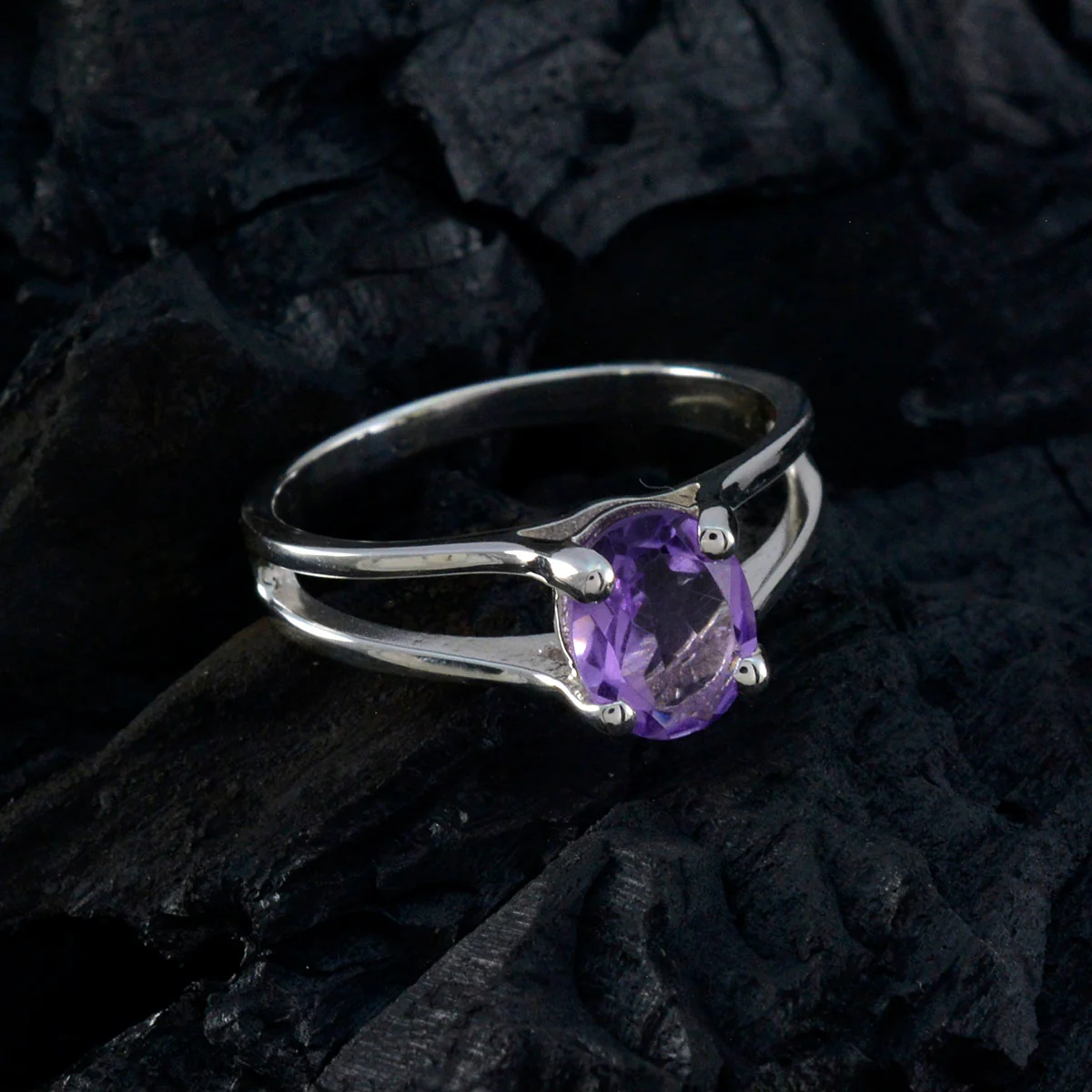Amethyst Solitaire African 925 Sterling Silver Purple Gemstone Slim Boho Ring Jewelry - Image 4