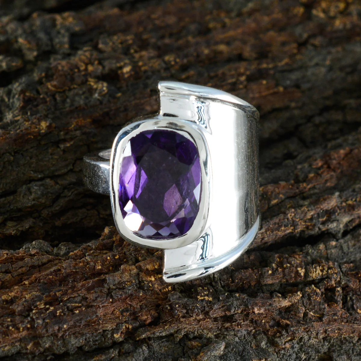 Amethyst Solitaire African Silver Purple Gemstones Essential  Contemporary Ring Jewelry - Image 3