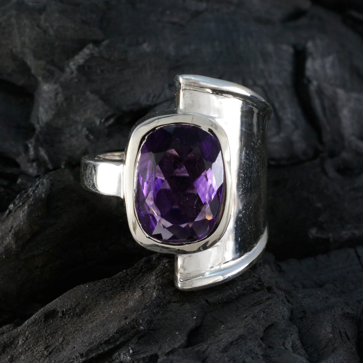 Amethyst Solitaire African Silver Purple Gemstones Essential  Contemporary Ring Jewelry - Image 4