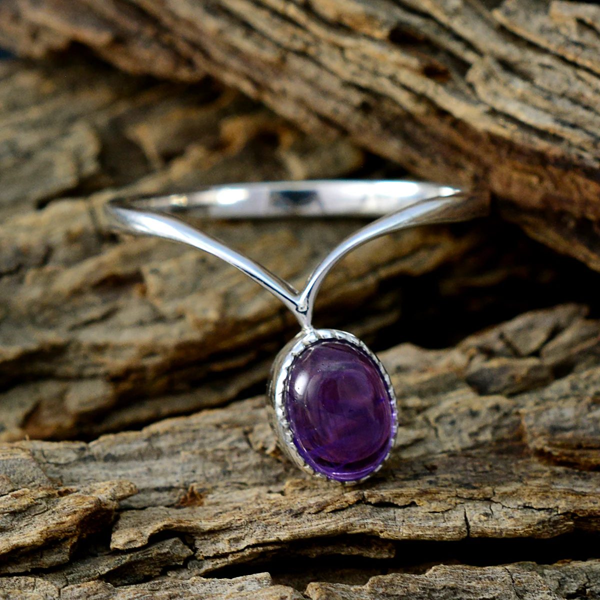 Amethyst Solitaire American 92.5 Silver Purple Gems Delicate Luxurious Ring Jewelry - Image 3