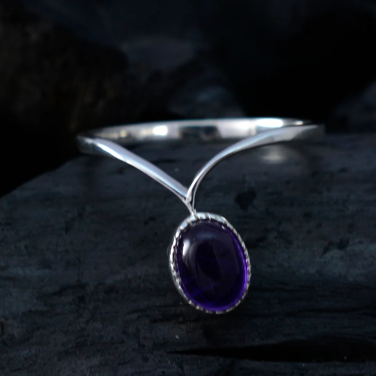 Amethyst Solitaire American 92.5 Silver Purple Gems Delicate Luxurious Ring Jewelry - Image 4