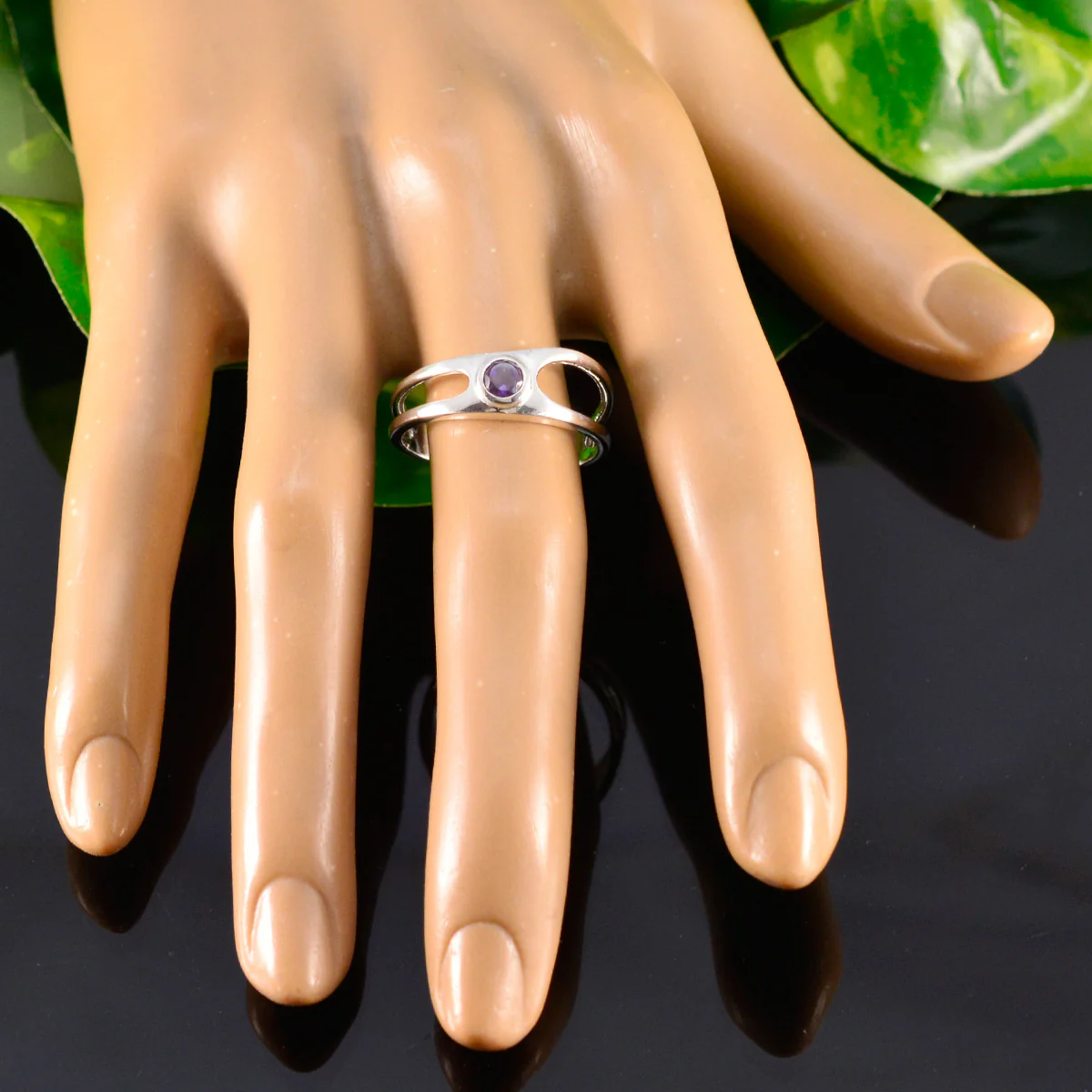 Amethyst Solitaire American 92.5 Silver Purple Gems Whisper-thin Abstract Ring Jewelry - Image 5