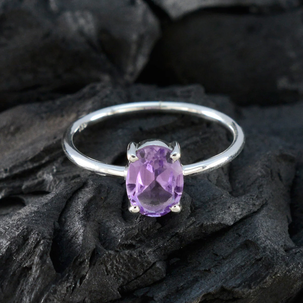 Amethyst Solitaire American 925 Silver Purple Gemstone Elegant  Romantic Ring Jewellery - Image 4