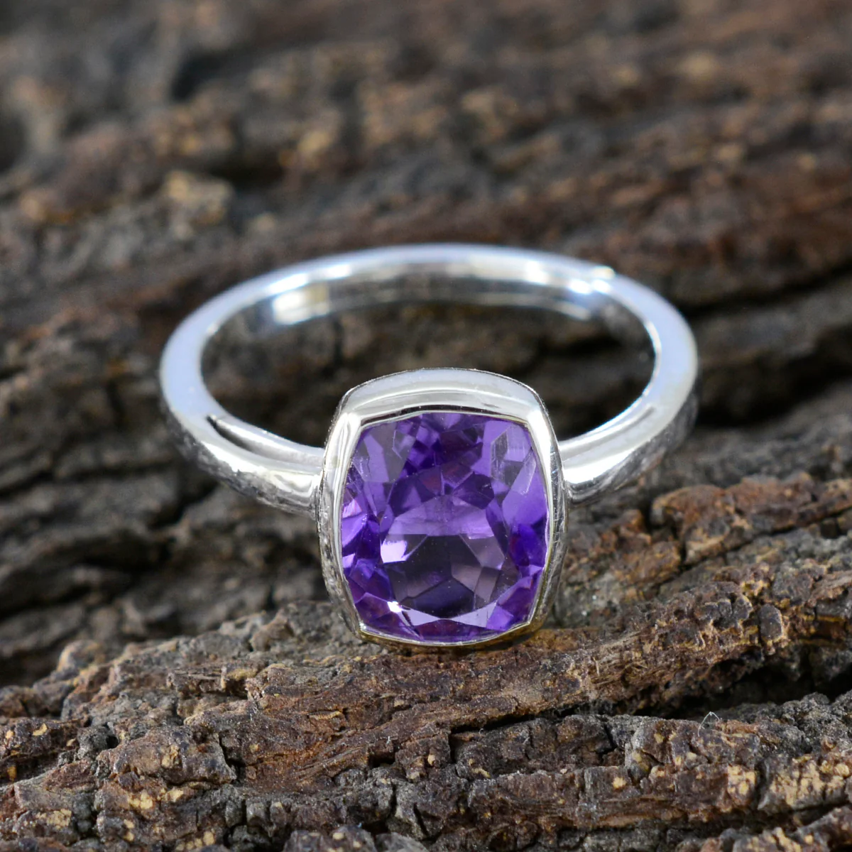 Amethyst Solitaire American 925 Sterling Silver Purple Gems Delicate Glamorous Ring Jewelry - Image 3