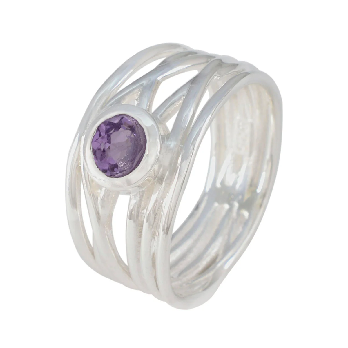 Amethyst Solitaire Australian 925 Sterling Silver Purple Gems Eye-catching Rope-Wire Band Jewelry - Image 2