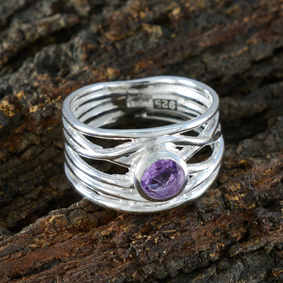 Amethyst Solitaire Australian 925 Sterling Silver Purple Gems Eye-catching Rope-Wire Band Jewelry - Image 3