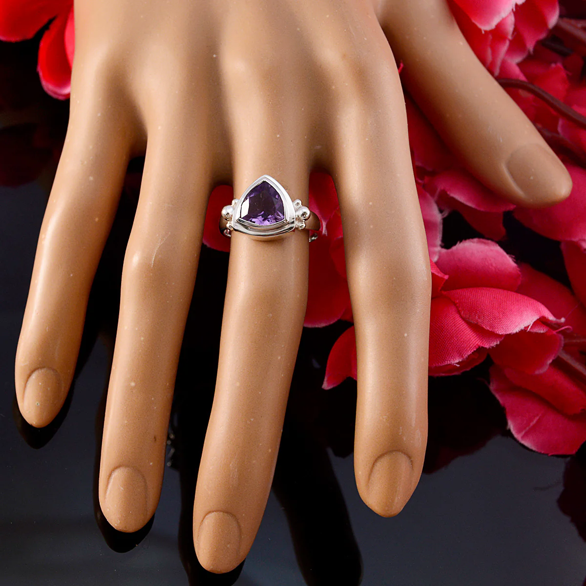 Amethyst Solitaire Australian Silver Purple Gemstones Slim Artisan Ring Jewelry - Image 6