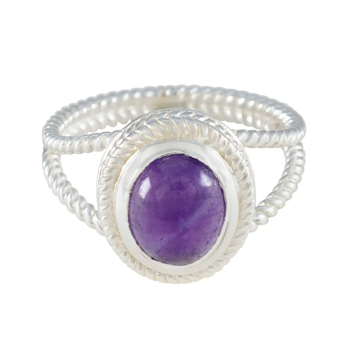 Amethyst Solitaire Australian Sterling Silver Purple Gemstones Classic Rope-Wire Ring Jewelry