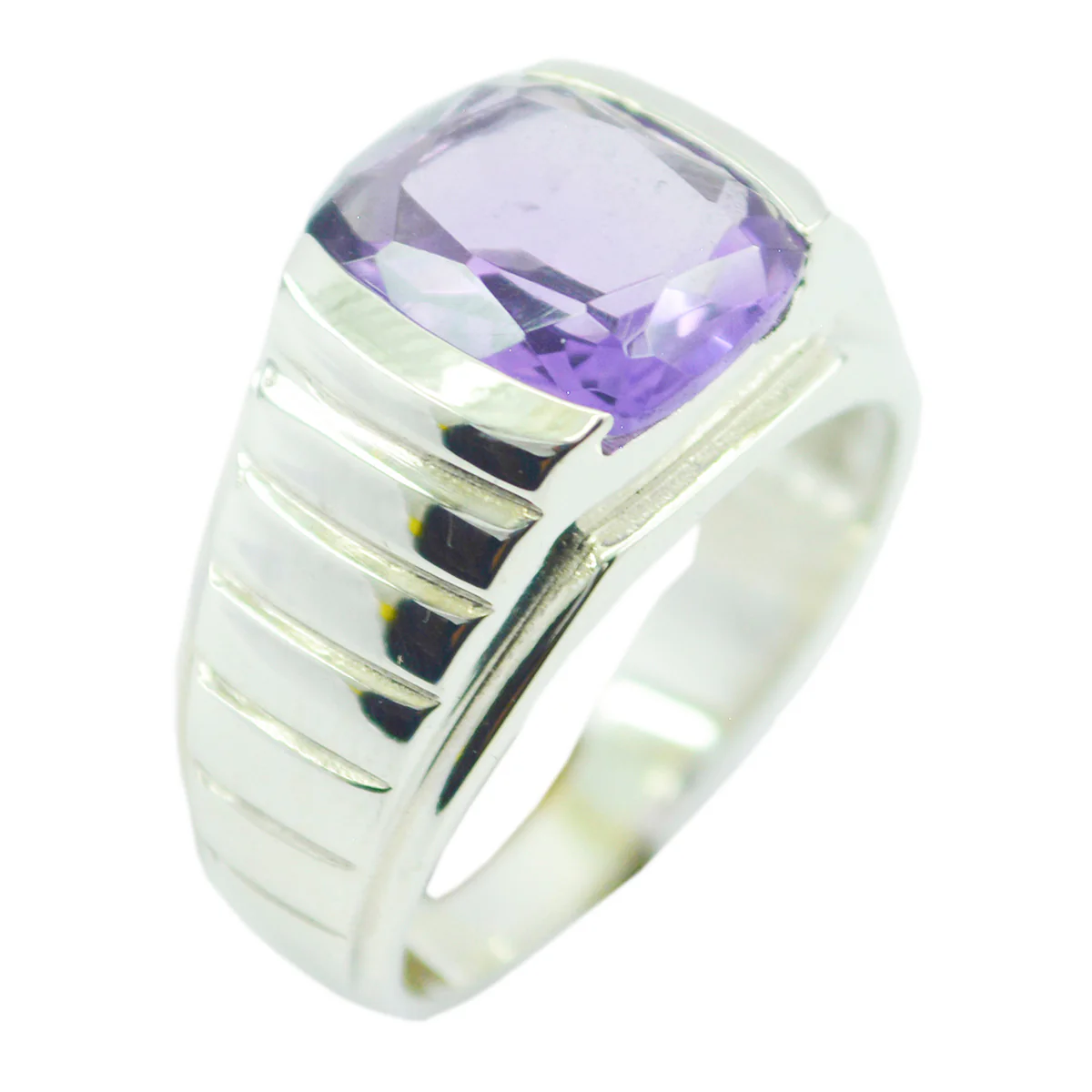 Amethyst Solitaire Egyptian 92.5 Silver Purple Gems Eye-catching Armor Ring Jewelry