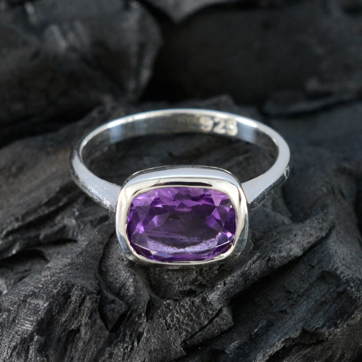 Amethyst Solitaire Egyptian 92.5 Silver Purple Gemstone Slim Boho Ring Jewellery - Image 4