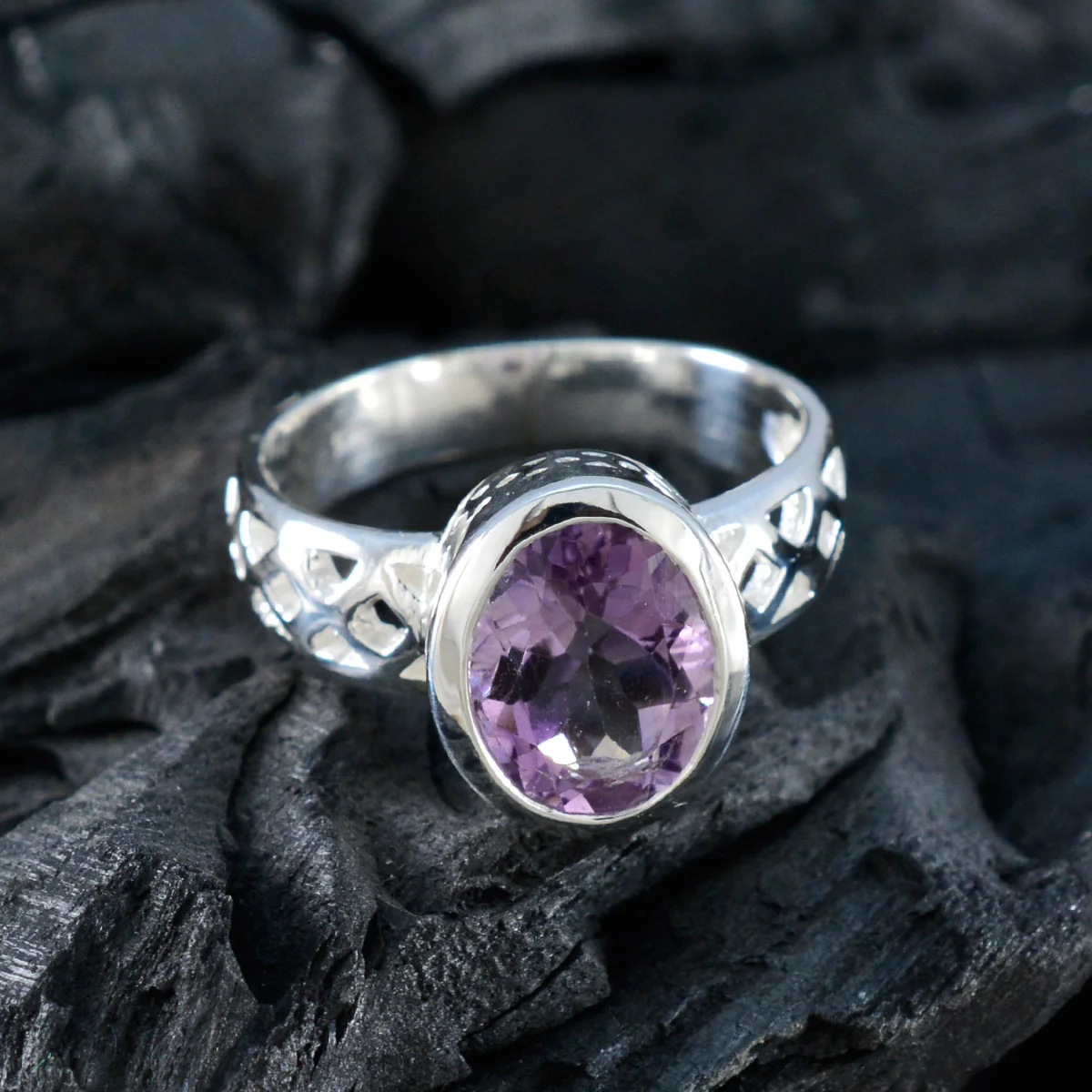 Amethyst Solitaire Egyptian 92.5 Silver Purple Gemstones Featherlight Boho Ring Jewelry - Image 4
