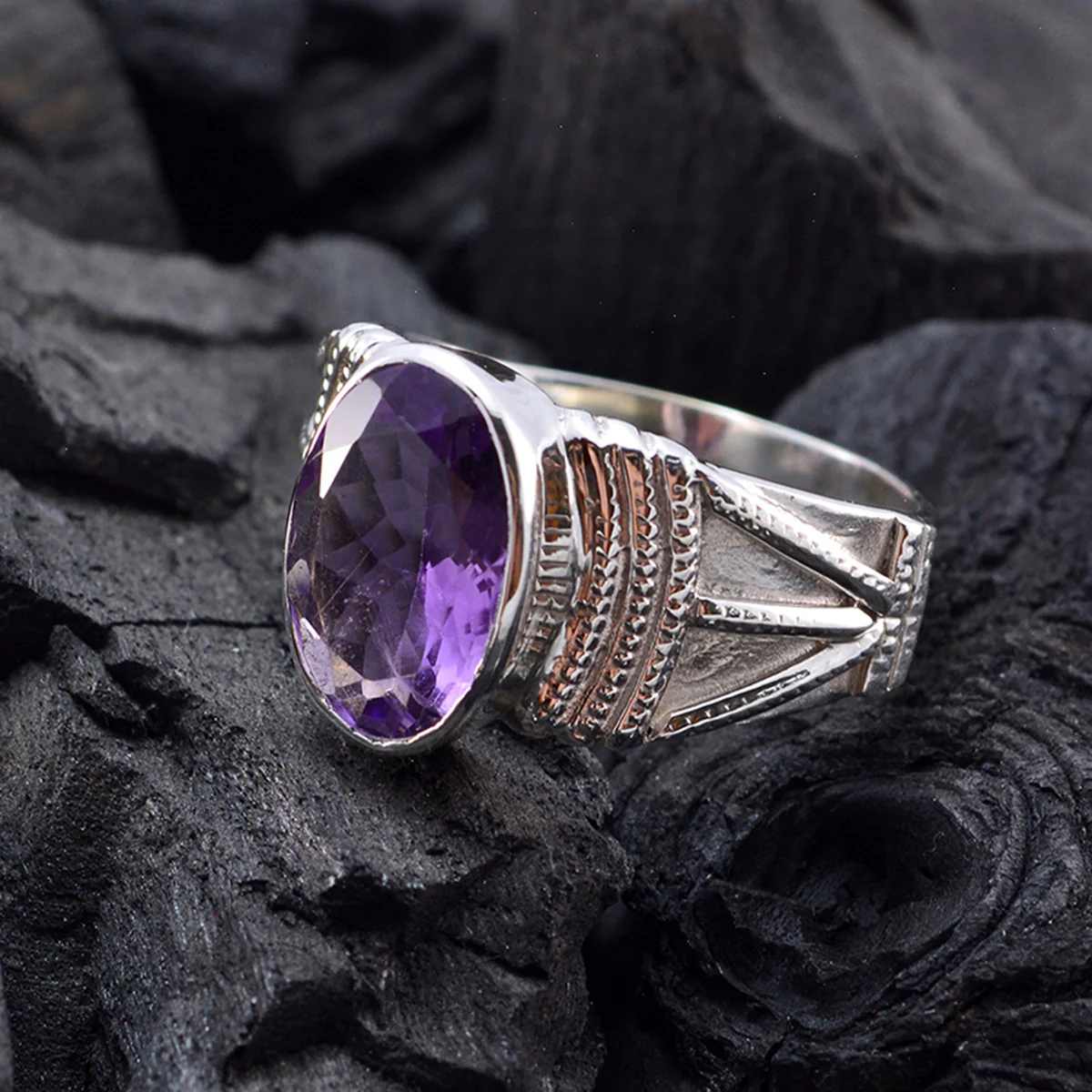 Amethyst Solitaire Egyptian 92.5 Silver Purple Gemstones Versatile Vintage Ring Jewelry - Image 4