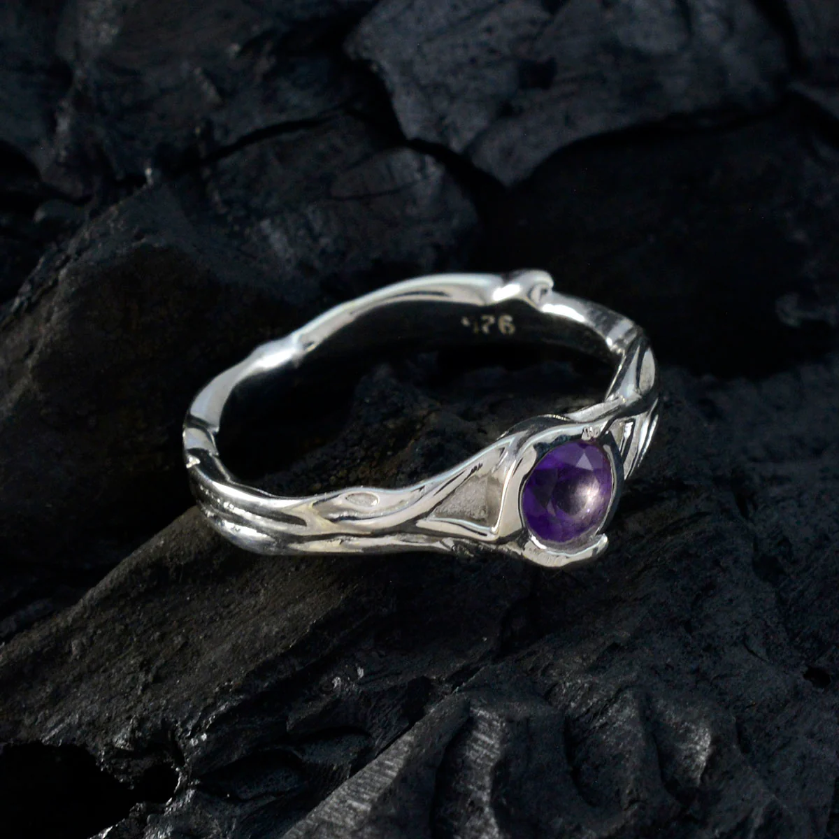 Amethyst Solitaire Egyptian 925 Silver Purple Gems Featherlight Trendy Ring Jewellery - Image 4
