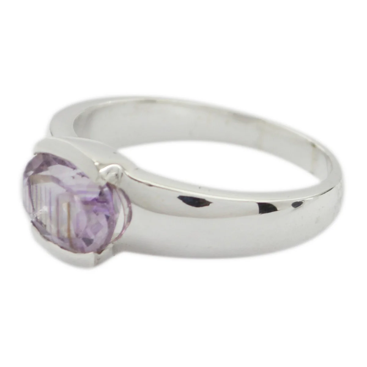 Amethyst Solitaire Egyptian Silver Purple Gems Mid-weight Graceful Ring Jewellery - Image 2
