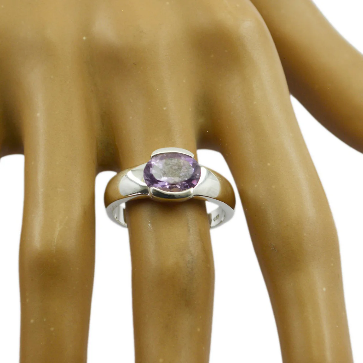 Amethyst Solitaire Egyptian Silver Purple Gems Mid-weight Graceful Ring Jewellery - Image 3