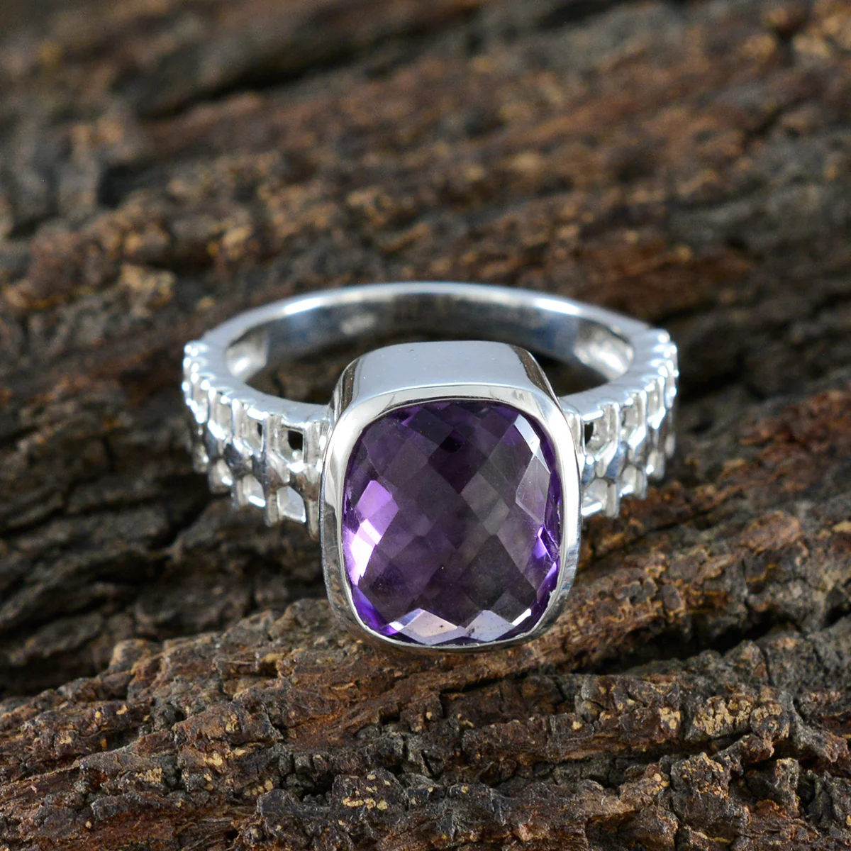 Amethyst Solitaire Egyptian Silver Purple Gemstone Mid-weight Abstract Ring Jewelry - Image 3