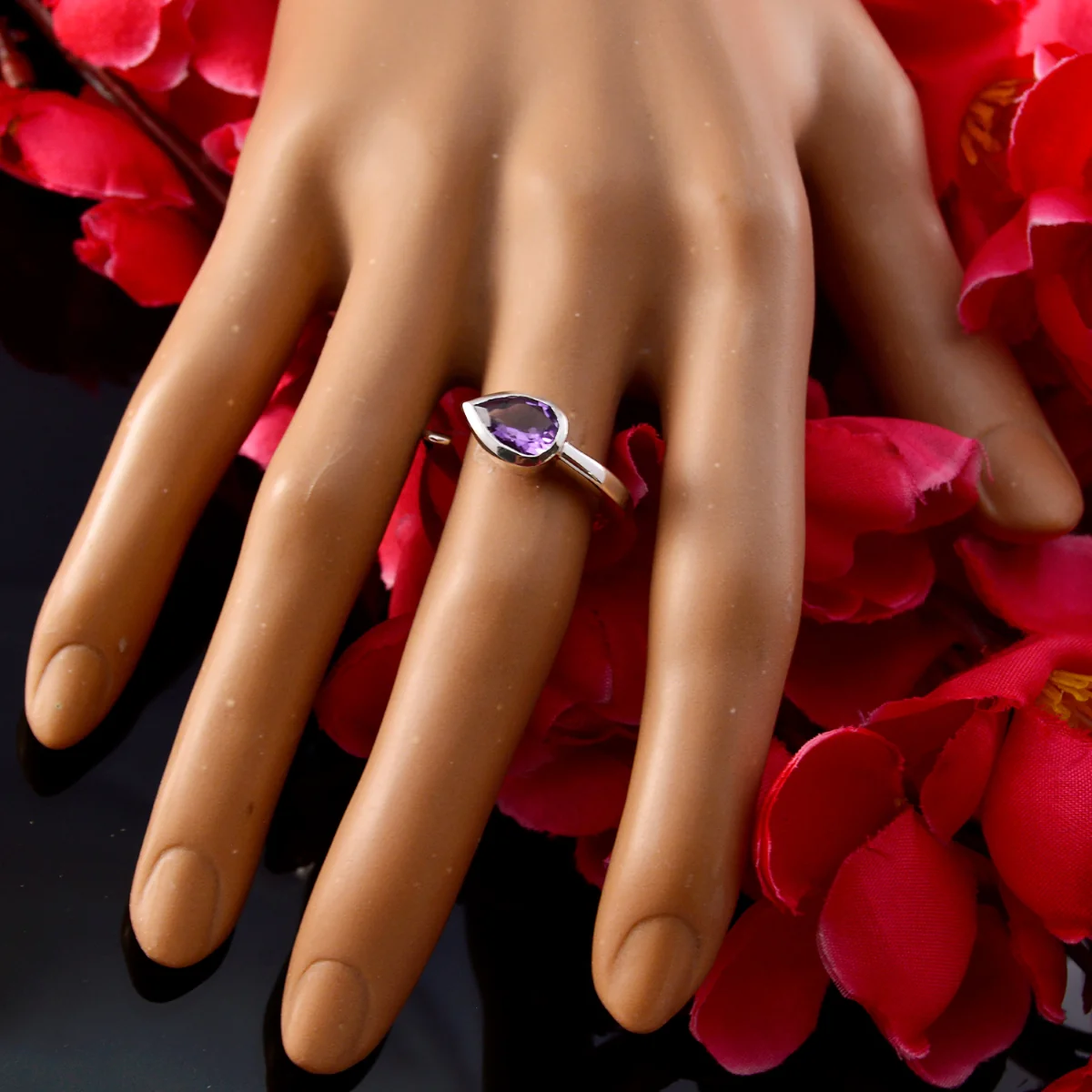 Amethyst Solitaire Egyptian Sterling Silver Purple Gems Featherlight Fairytale Ring Jewelry - Image 6