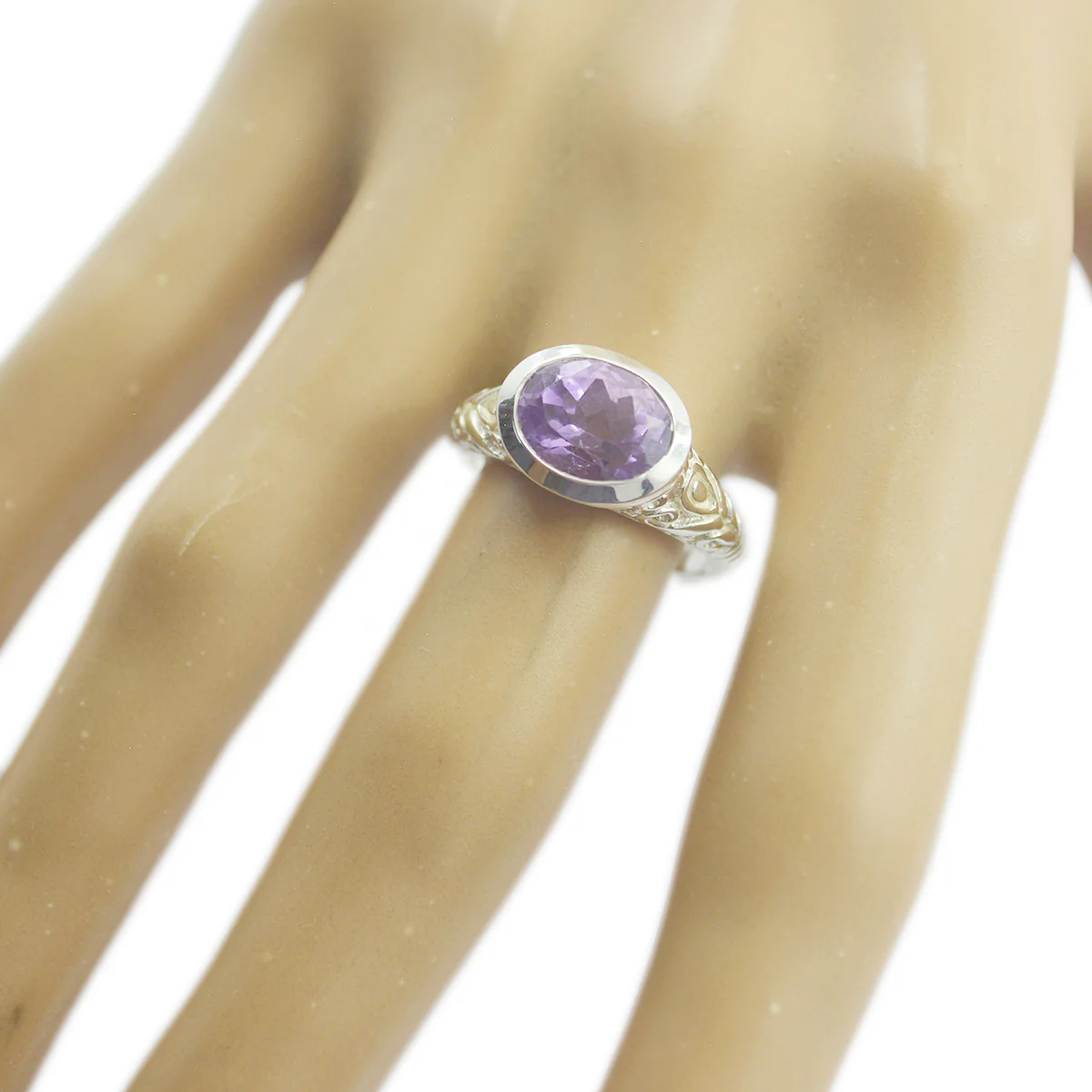 Amethyst Solitaire Egyptian Sterling Silver Purple Gemstone Minimal Art Deco Ring Jewelry - Image 2