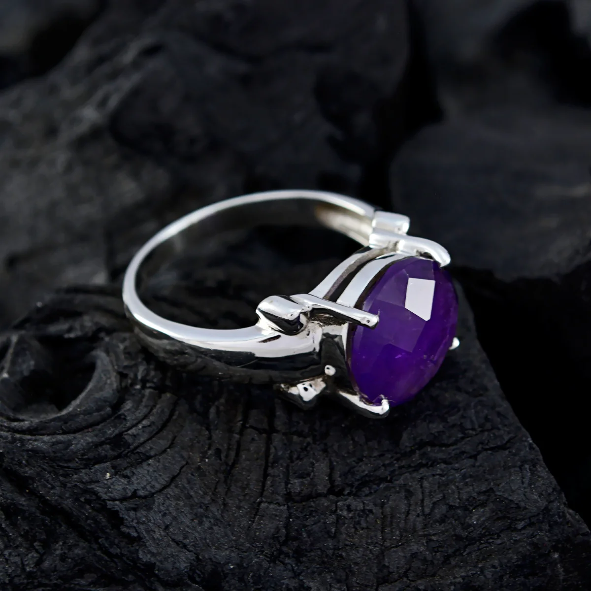 Amethyst Solitaire Egyptian Sterling Silver Purple Gemstones Classic Sophisticated Ring Jewellery - Image 4