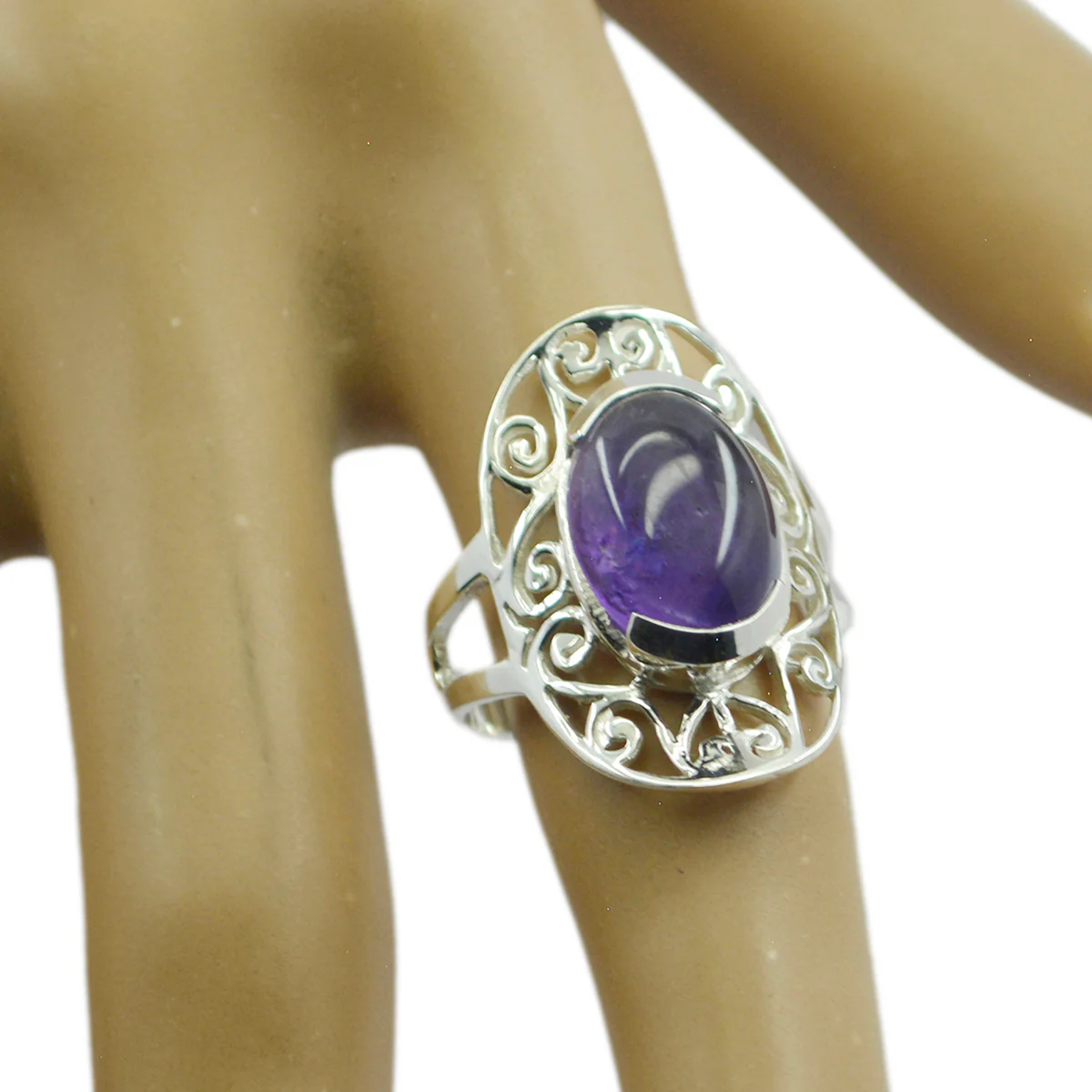 Amethyst Solitaire French 925 Sterling Silver Purple Gemstones Classic Art Deco Ring Jewellery - Image 2