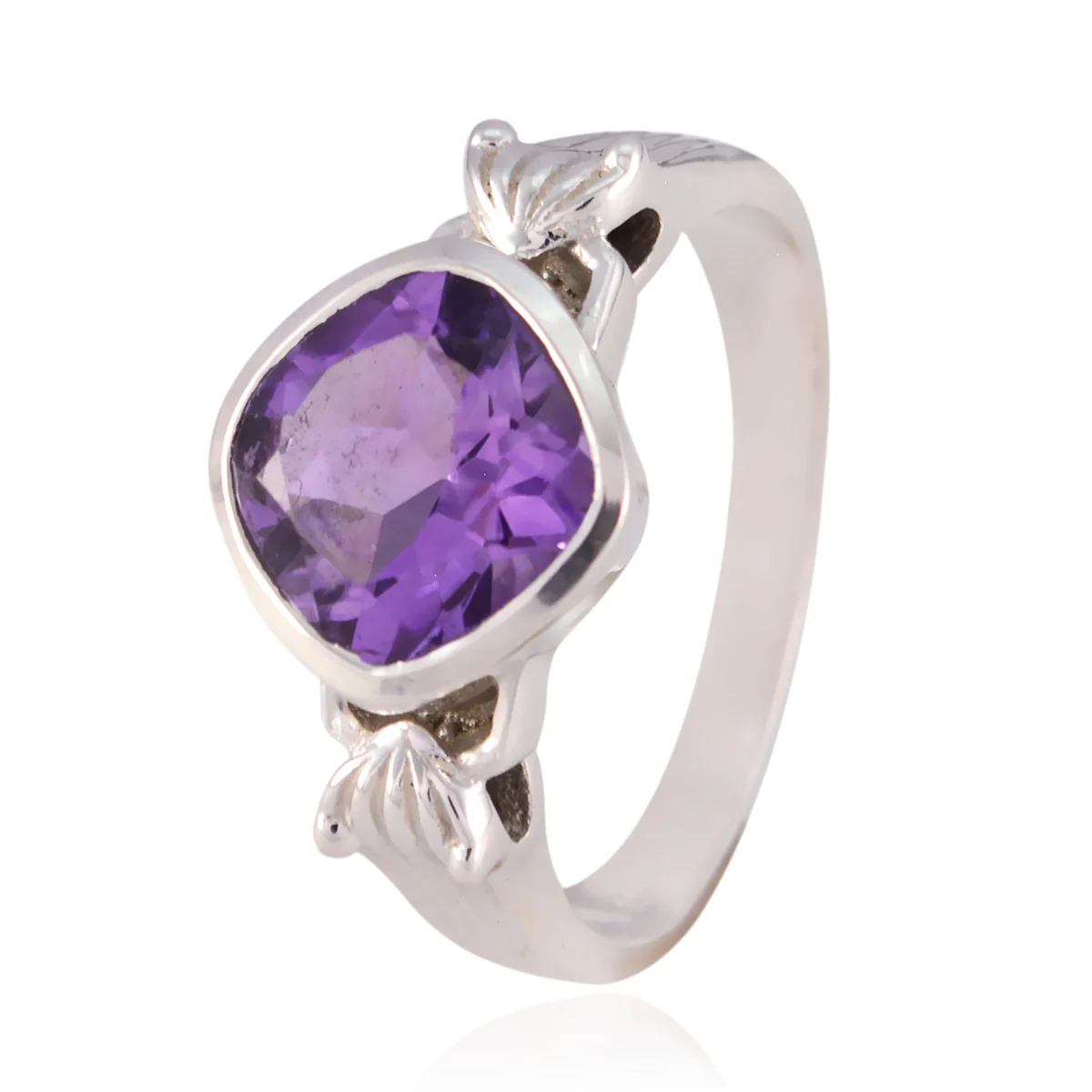 Amethyst Solitaire French Silver Purple Gems Mid-weight Graceful Ring Jewellery - Image 2