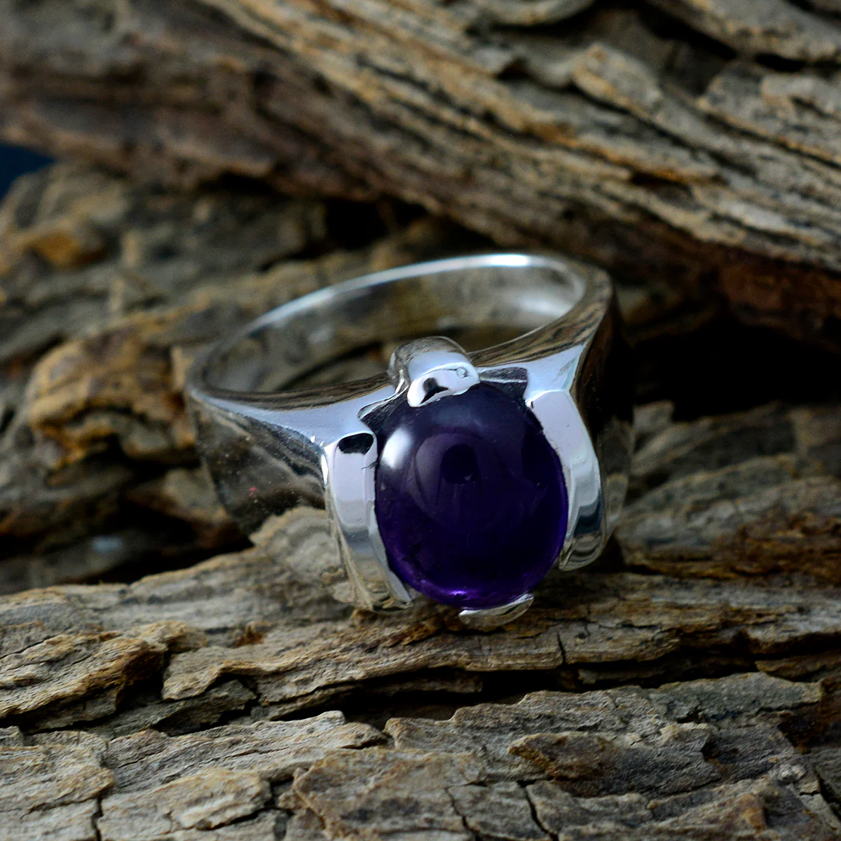 Amethyst Solitaire German 92.5 Silver Purple Gemstone Statement Artisan Ring Jewelry - Image 3