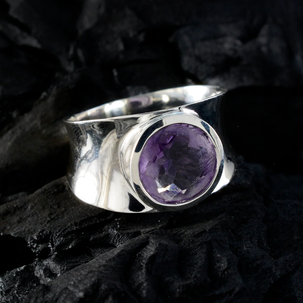 Amethyst Solitaire German 92.5 Silver Purple Gemstones Edgy Armor Band Jewellery - Image 4