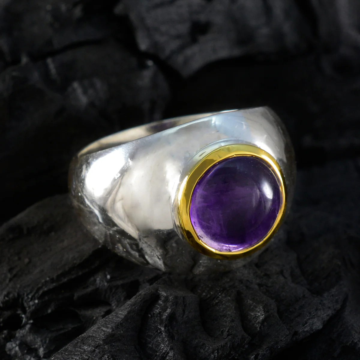 Amethyst Solitaire German Silver Purple Gems Eye-catching Abstract Ring Jewellery - Image 4