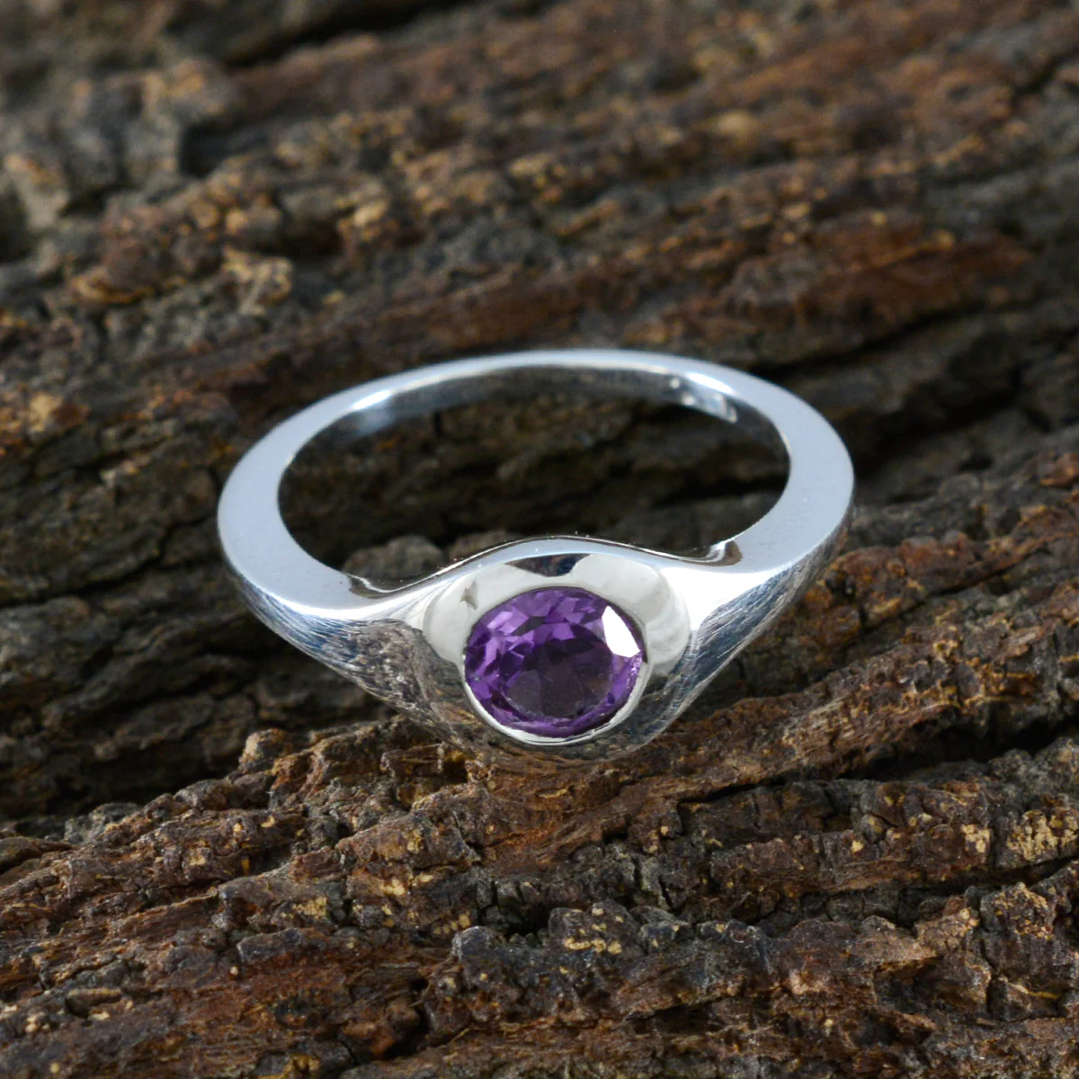 Amethyst Solitaire German Silver Purple Gems Featherlight Feminine Ring Jewelry - Image 3