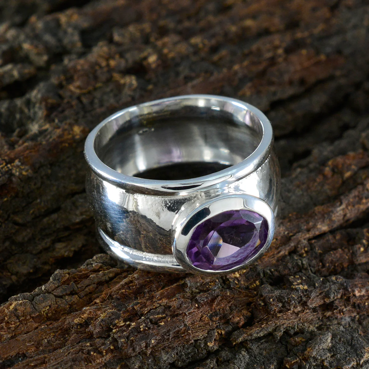Amethyst Solitaire German Sterling Silver Purple Gems Edgy Artisan Ring Jewellery - Image 3