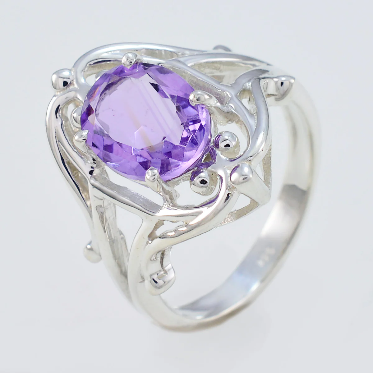 Amethyst Solitaire German Sterling Silver Purple Gemstone Tiny Artisan Ring Jewellery - Image 2