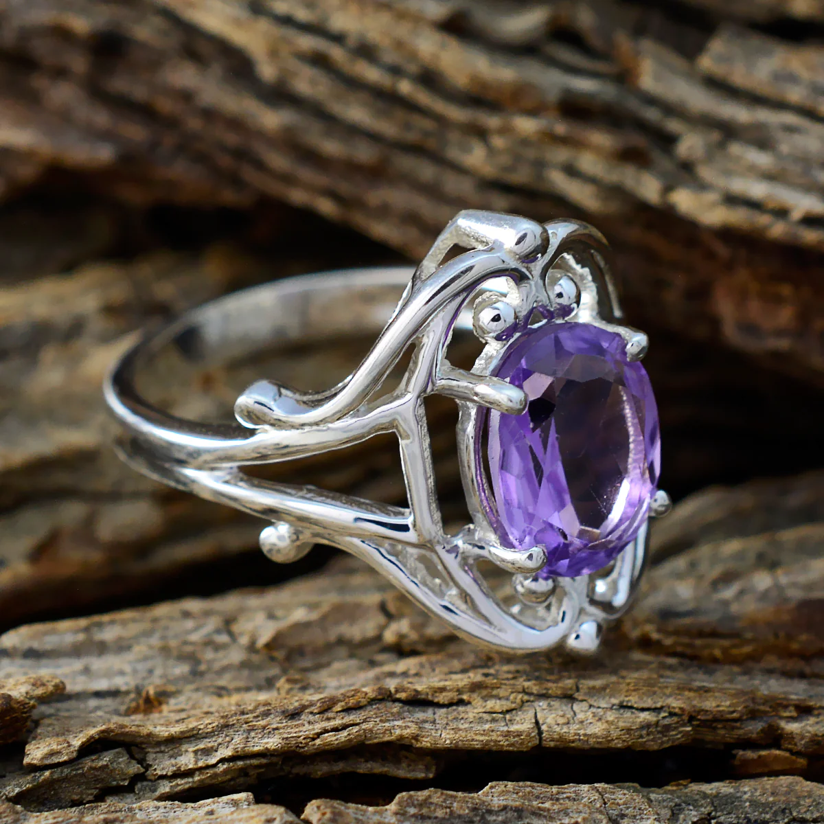Amethyst Solitaire German Sterling Silver Purple Gemstone Tiny Artisan Ring Jewellery - Image 3