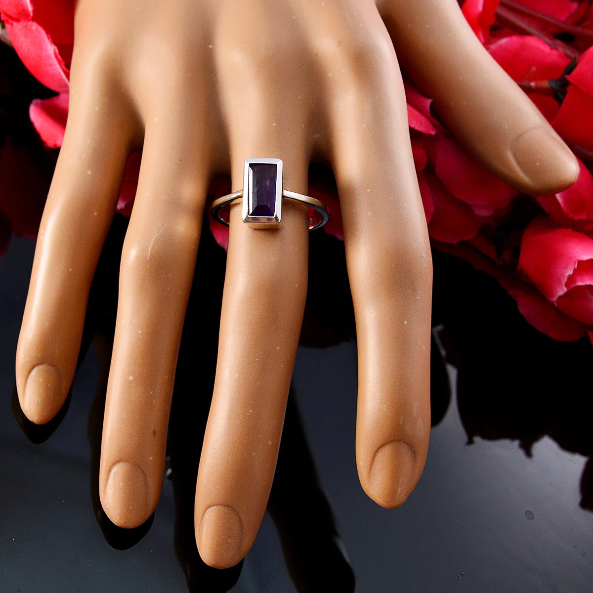 Amethyst Solitaire Indian 92.5 Silver Purple Gemstones Featherlight Boho Ring Jewelry - Image 5