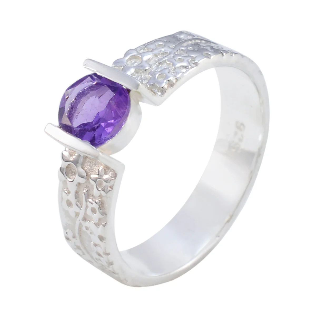 Amethyst Solitaire Indian 92.5 Silver Purple Gemstones Tiny Sophisticated Ring Jewellery - Image 2