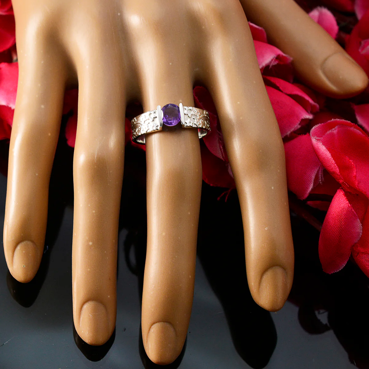 Amethyst Solitaire Indian 92.5 Silver Purple Gemstones Tiny Sophisticated Ring Jewellery - Image 5
