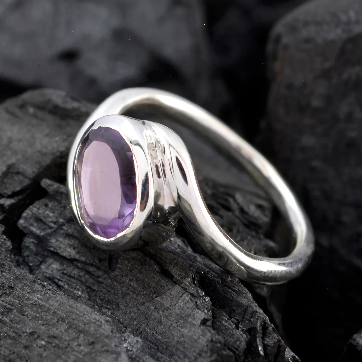 Amethyst Solitaire Indian 925 Silver Purple Gems Featherlight Ethnic Ring Jewelry - Image 3