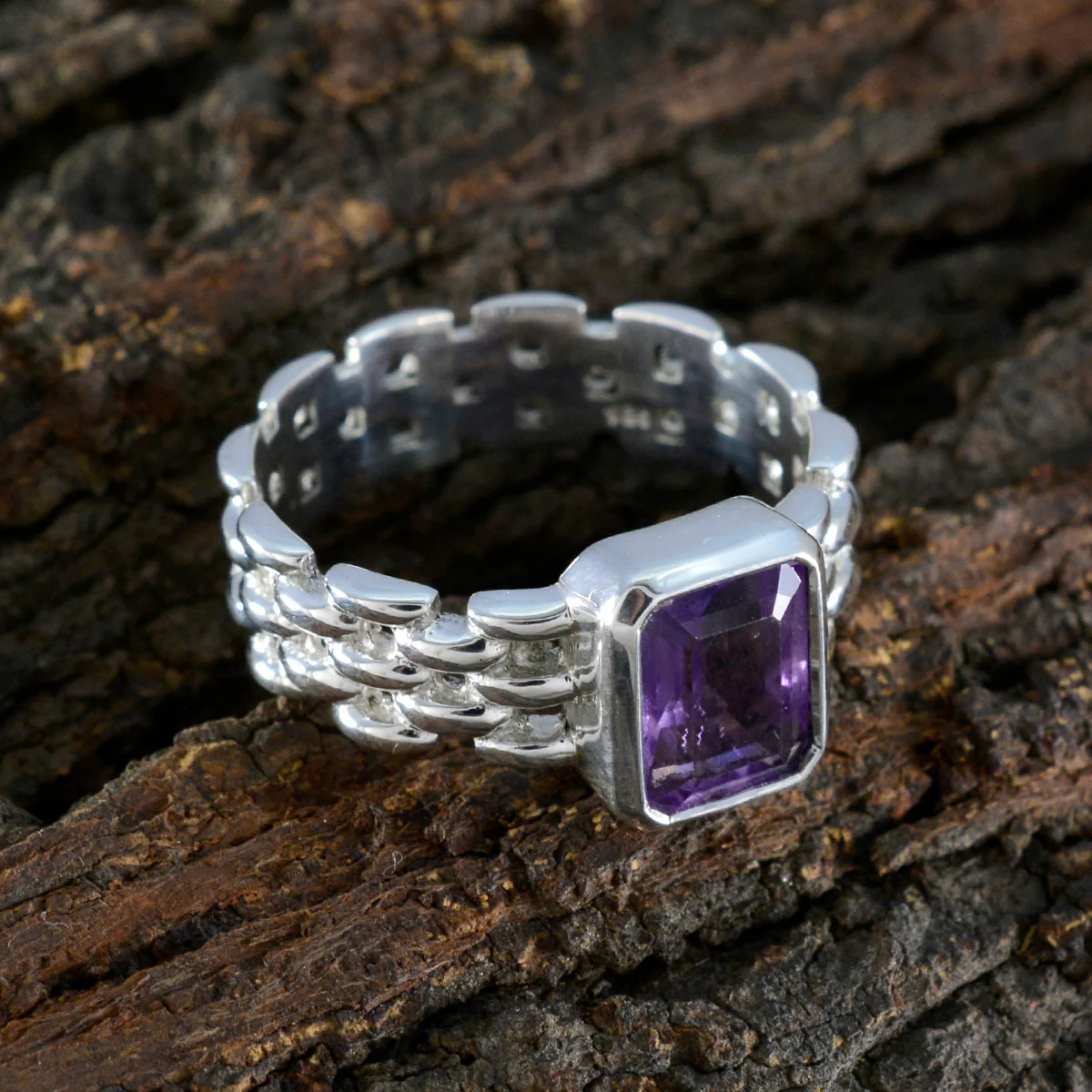 Amethyst Solitaire Indian 925 Sterling Silver Purple Gems Mid-weight Art Deco Band Jewellery - Image 3