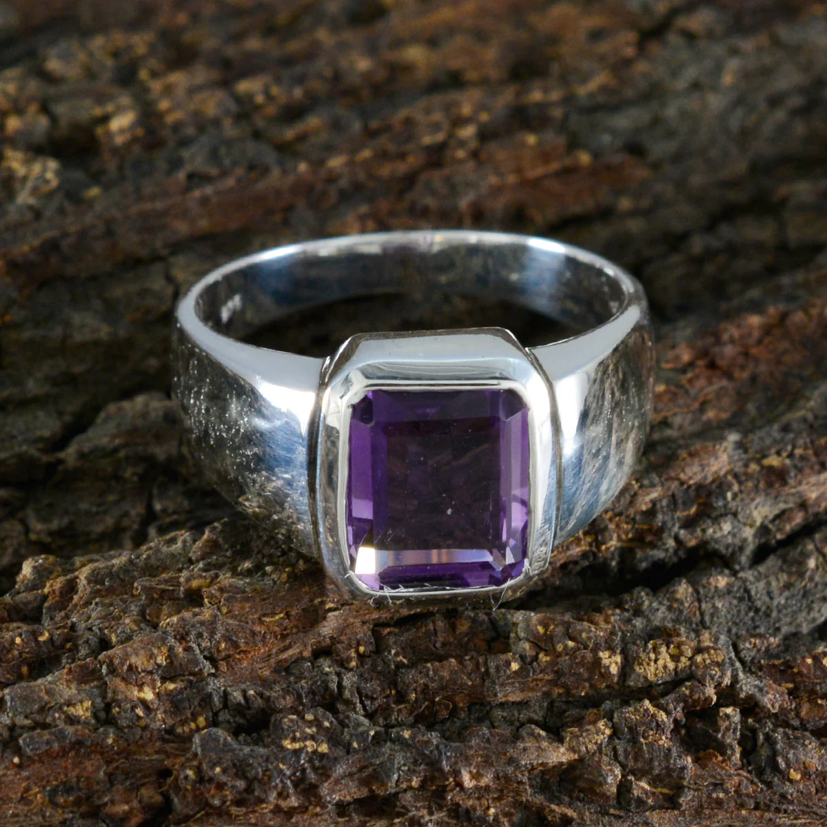 Amethyst Solitaire Indian 925 Sterling Silver Purple Gemstones Mid-weight Signet Ring Jewelry - Image 4