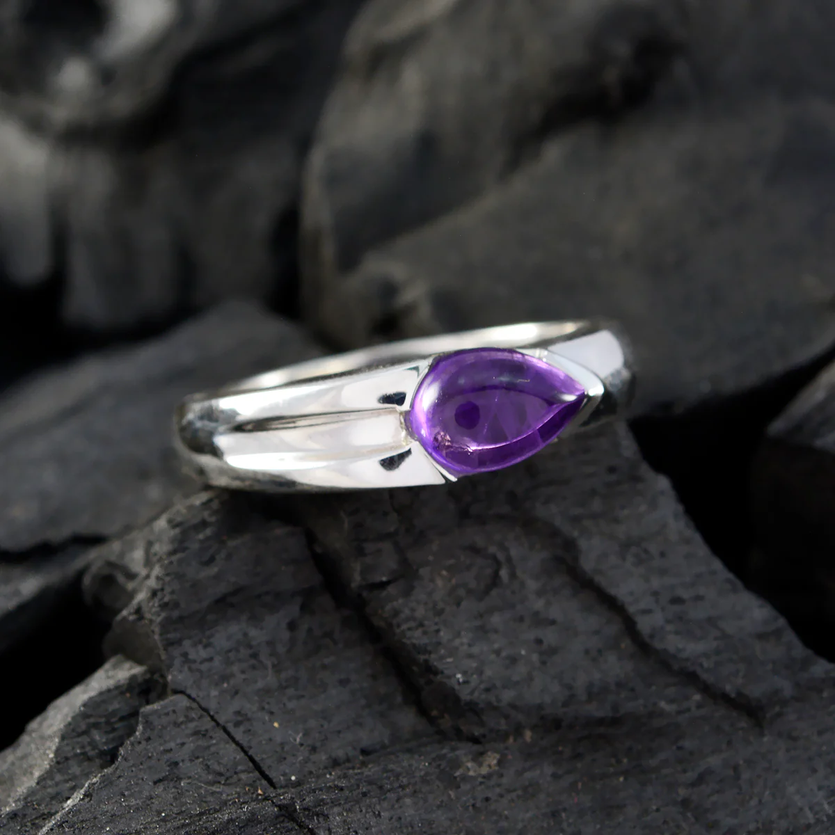 Amethyst Solitaire Indian Silver Purple Gems Classic propsel Ring Jewellery - Image 4