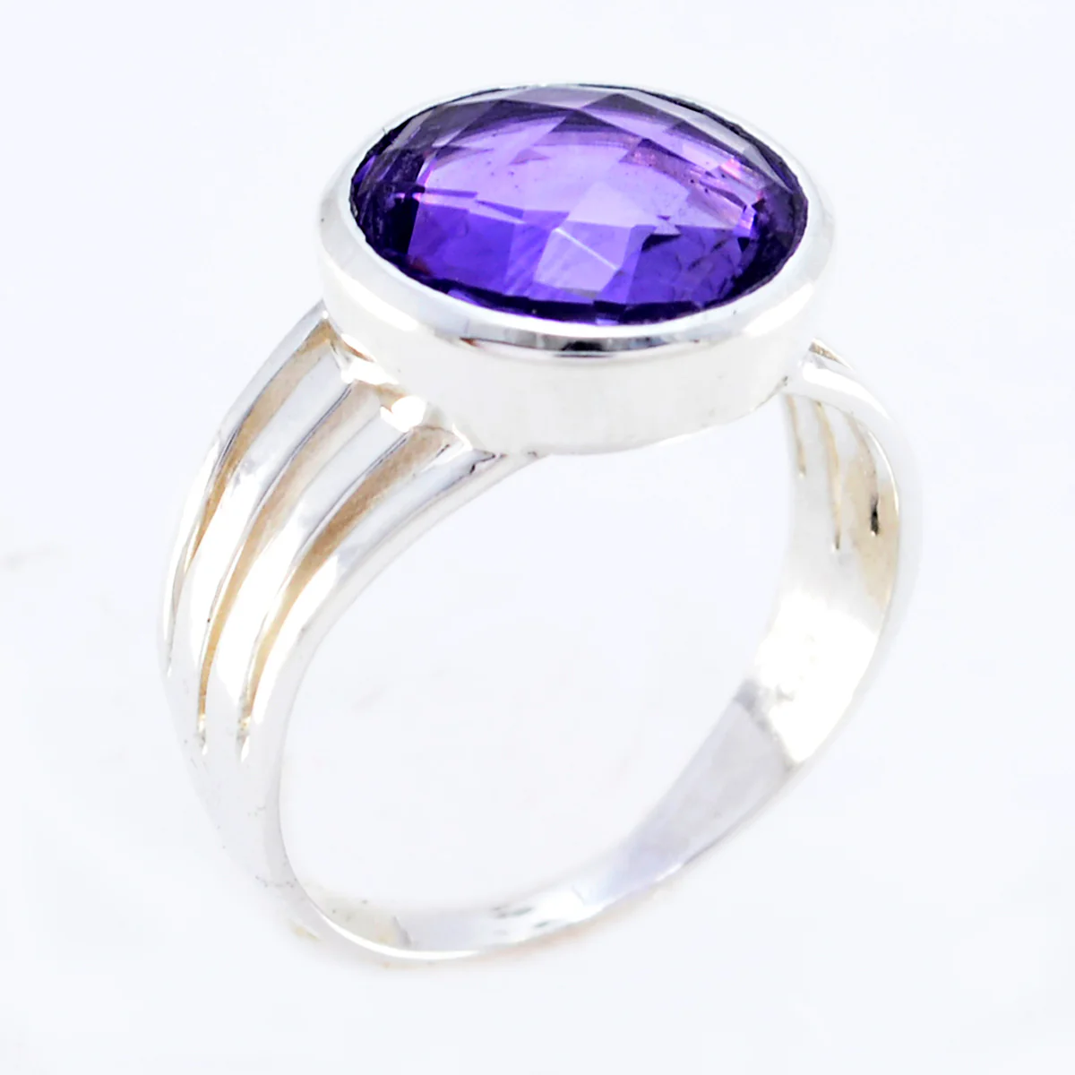Amethyst Solitaire Indian Sterling Silver Purple Gemstones Classic Trendy Ring Jewelry - Image 2