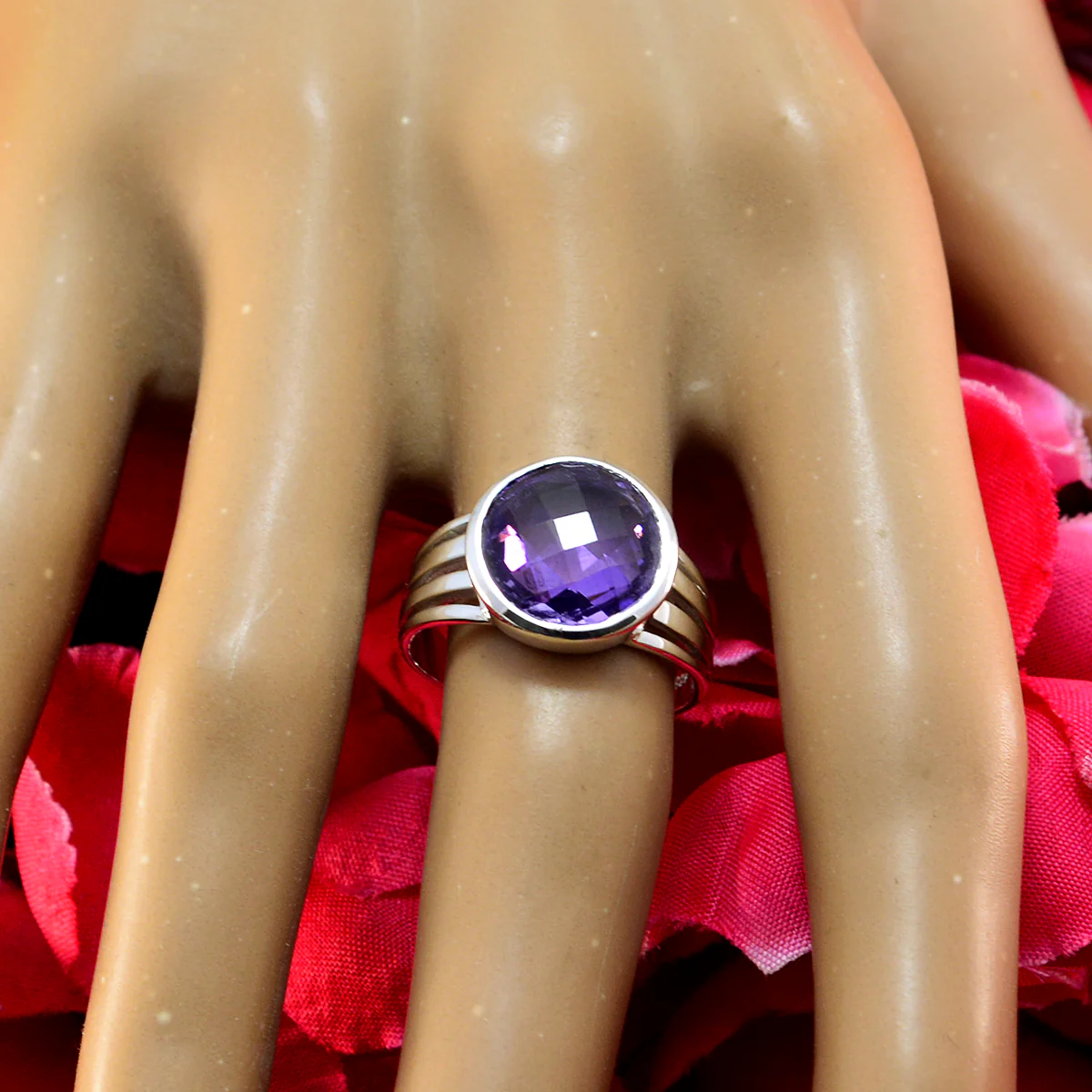 Amethyst Solitaire Indian Sterling Silver Purple Gemstones Classic Trendy Ring Jewelry - Image 3
