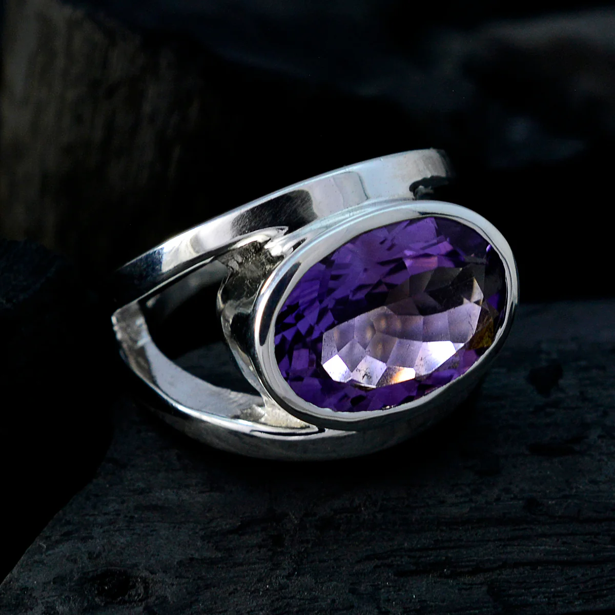 Amethyst Solitaire Indian Sterling Silver Purple Gemstones Essential  Contemporary Ring Jewelry - Image 4