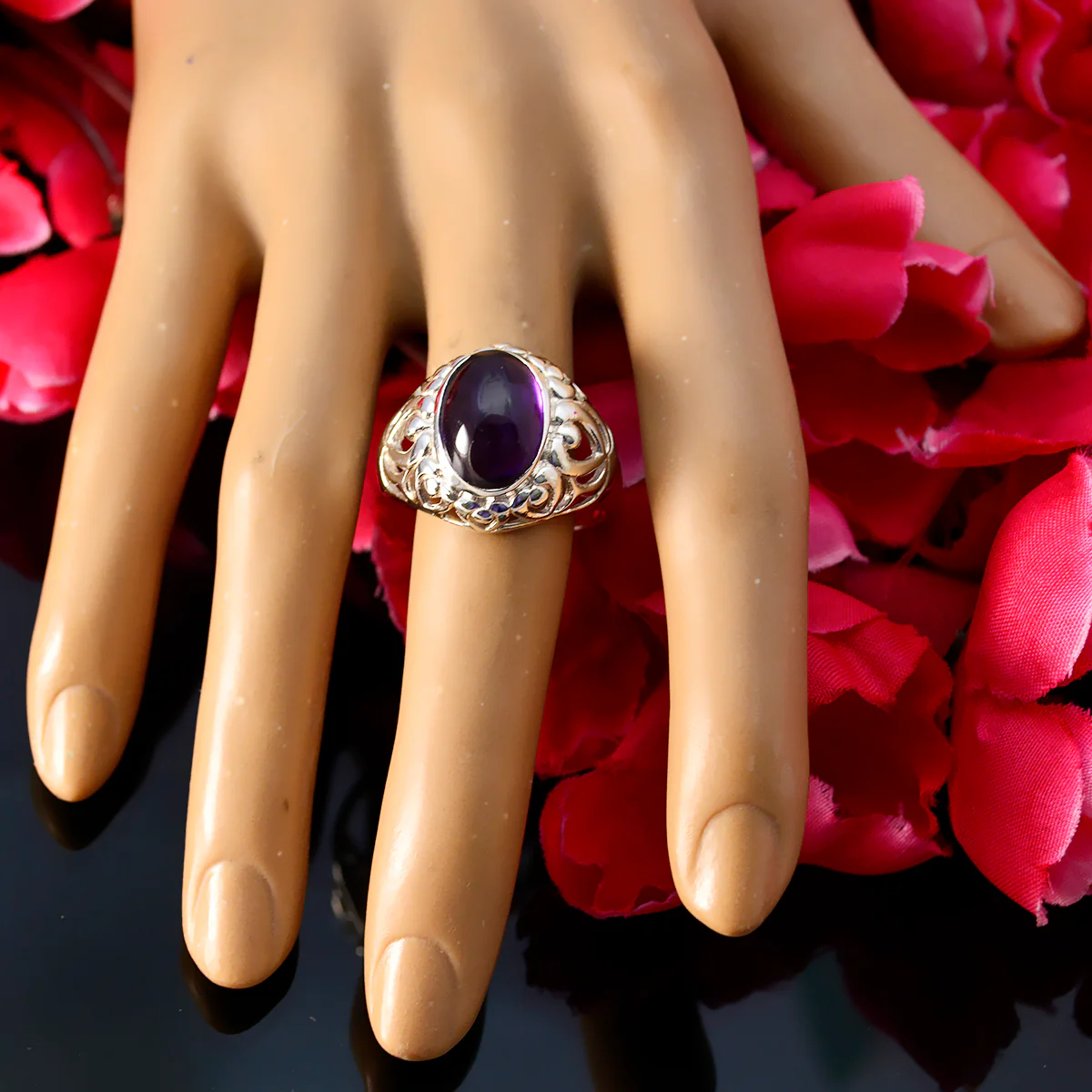 Amethyst Solitaire Italian 925 Sterling Silver Purple Gemstone Mid-weight Filigree Ring Jewellery - Image 5