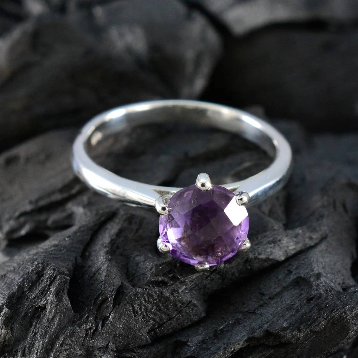 Amethyst Solitaire Japanese 92.5 Silver Purple Gems Dainty Modern Ring Jewelry - Image 4