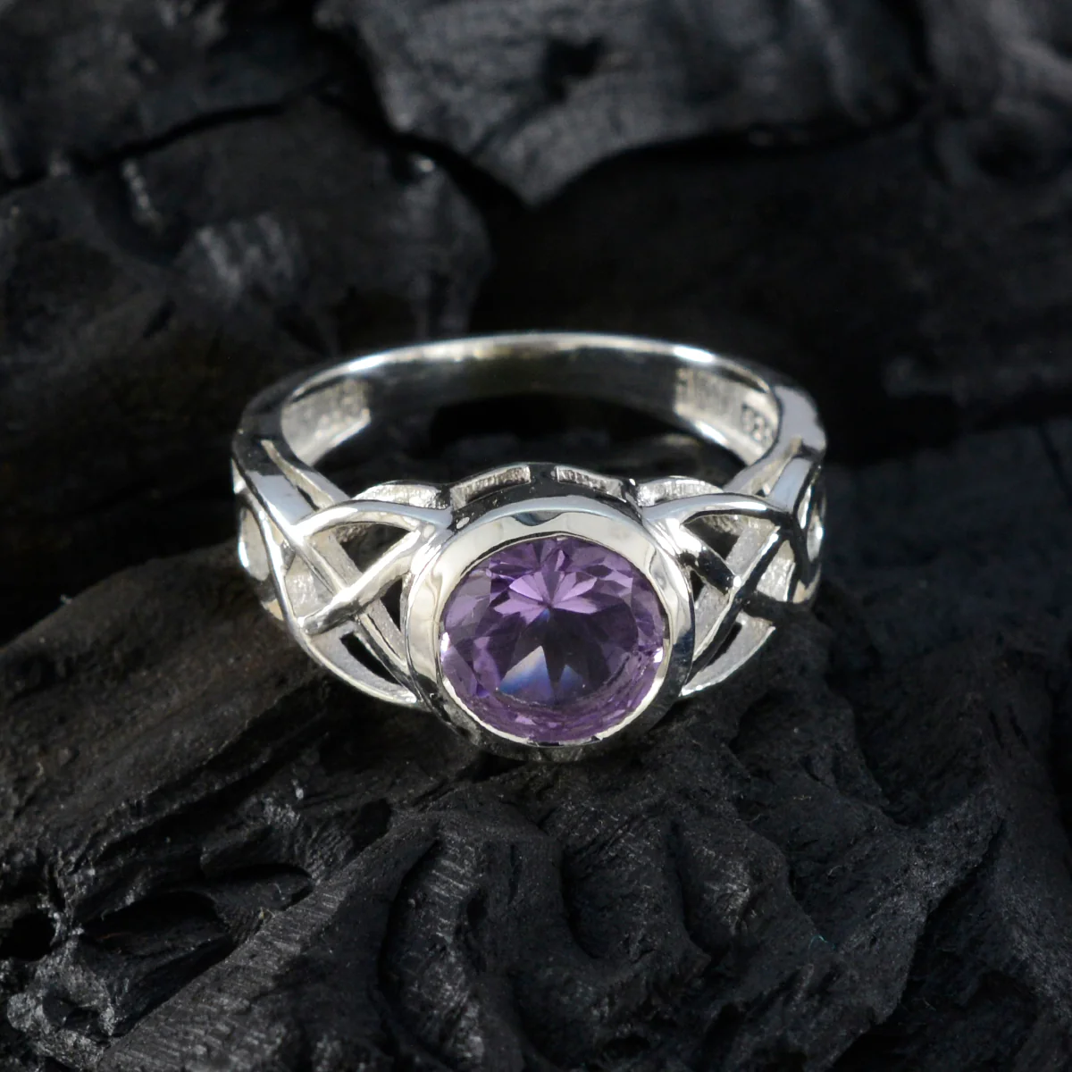 Amethyst Solitaire Japanese 925 Silver Purple Gems Dainty Graceful Ring Jewelry - Image 4