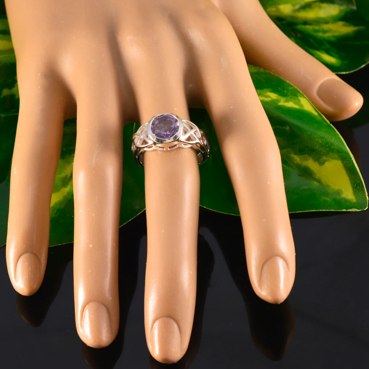 Amethyst Solitaire Japanese 925 Silver Purple Gems Dainty Graceful Ring Jewelry - Image 5