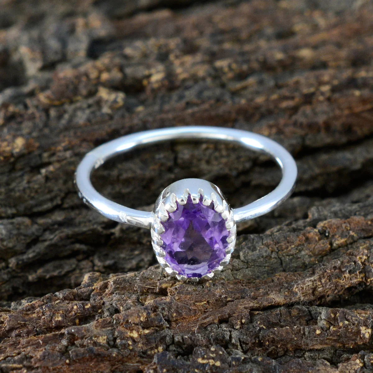 Amethyst Solitaire Japanese 925 Silver Purple Gems Delicate Fairytale Ring Jewellery - Image 3