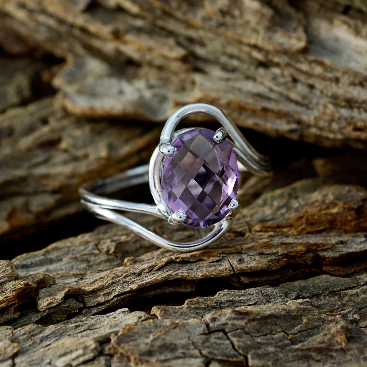 Amethyst Solitaire Japanese Sterling Silver Purple Gems Delicate Graceful Ring Jewelry - Image 3